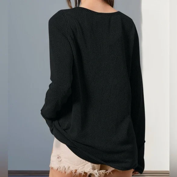 Casual Notched Thumbhole Long Sleeve T-Shirt - Picture 2 of 4